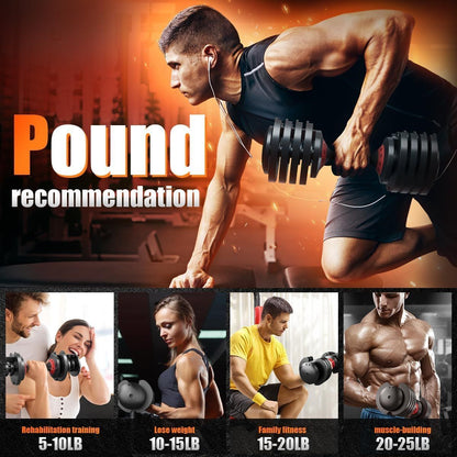 25LB 5 in 1 Single Adjustable Dumbbell Free Dumbbell Weight Adjust